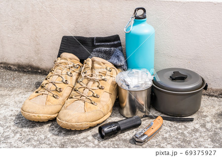 Trecking or hiking equipment set, stock photo 69375927
