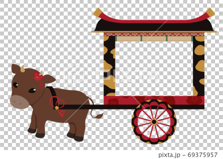 牛車のイラスト_すだれが開いたフレーム 69375957