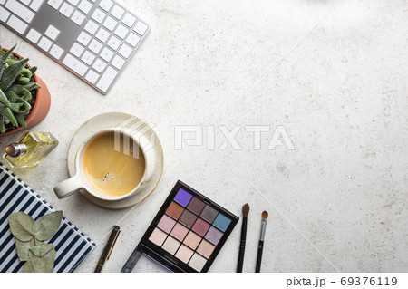 Flat lay office table desk. Flat lay office table desk. 69376119