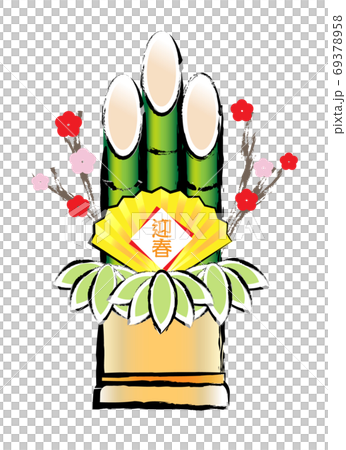 2021年手描き風ベクター門松の年賀状素材 2021年手描き風ベクター門松の年賀状素材 69378958