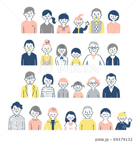 4組の三世代家族　バストアップ　セット　 69379132