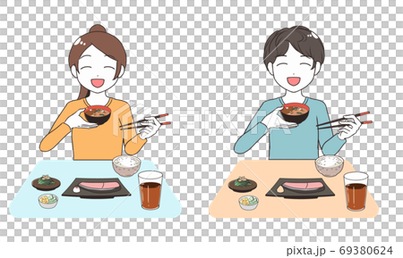 Eat rice with a smile Left-handed - Stock Illustration [69380624] - PIXTA