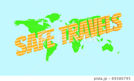 The inscription is yellow with stripes safety travel, against the background of the globe. 3d rendering The inscription is yellow with stripes safety travel, against the background of the globe. 3d rendering 69380795