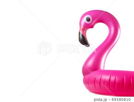 Flamingo isolated. Pink inflatable flamingo for summer beach isolated on white background. Pool float party. 69380810