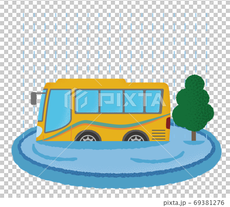 Vector illustration of a yellow tour bus suffering from flooding Vector illustration of a yellow tour bus suffering from flooding 69381276