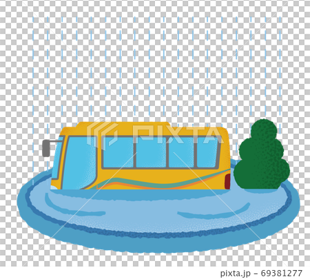Vector illustration of a yellow tour bus suffering from flooding Vector illustration of a yellow tour bus suffering from flooding 69381277