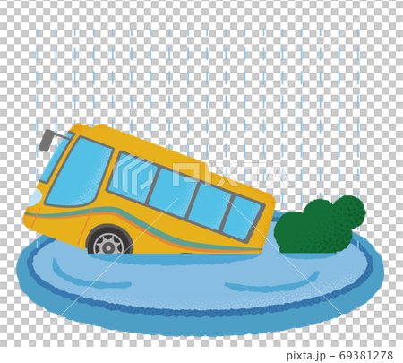 Vector illustration of a yellow tour bus suffering from flooding Vector illustration of a yellow tour bus suffering from flooding 69381278