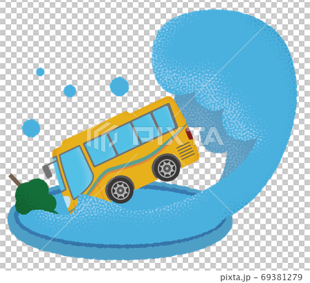 Vector illustration of a yellow tour bus suffering from flooding Vector illustration of a yellow tour bus suffering from flooding 69381279