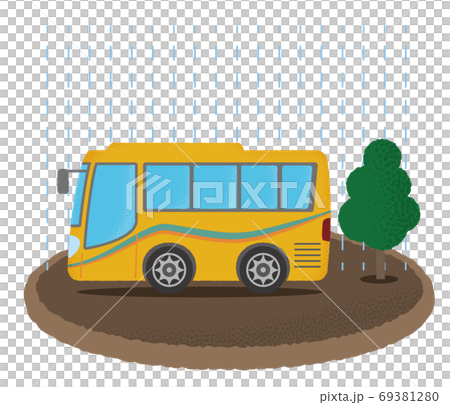 泥水の中を走る黄色い観光バスのベクターイラストのイラスト素材