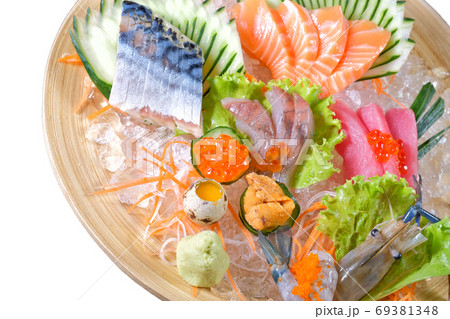 Mixed sashimi - japanese food style on white background 69381348