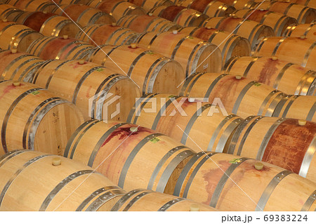 オーク樽の並ぶワインセラー 69383224