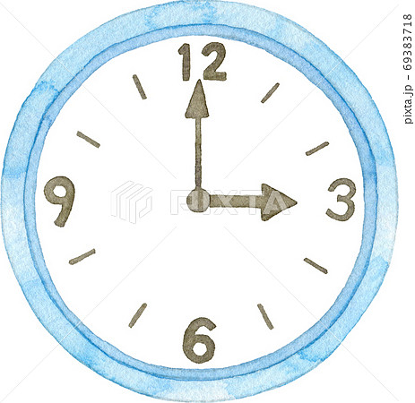 水色の丸い形の壁掛け時計のイラスト素材