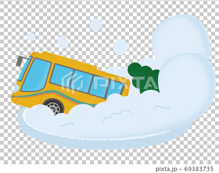 雪崩の被害に遭う黄色い観光バスのベクターイラストのイラスト素材