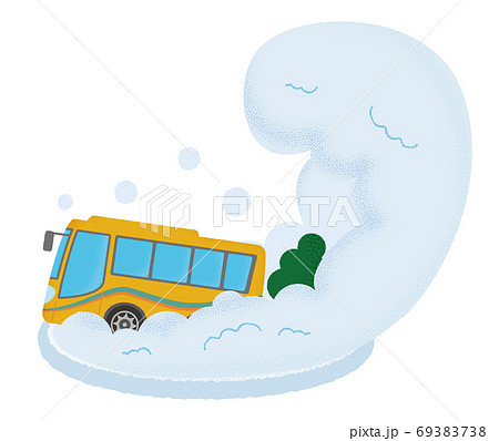 雪崩の被害に遭う黄色い観光バスのベクターイラストのイラスト素材