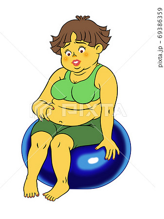 バランスボールをする ぽっちゃり女性のイラスト素材