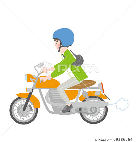 バイクに乗るヘルメットの男性のイラスト素材