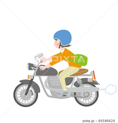 バイクに乗るヘルメットの女性のイラスト素材