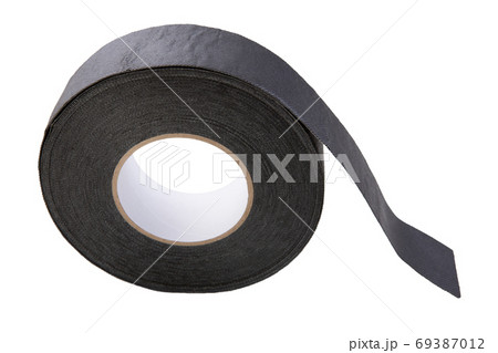 roll of strong black adhesive tape, for sealing joints during roof installation, on a white background 69387012