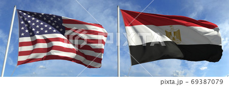 Flags of the United States and Egypt on flagpoles. 3d rendering 69387079