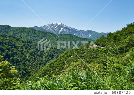 新潟県　国道352号線からの越後駒ヶ岳の眺め 69387429