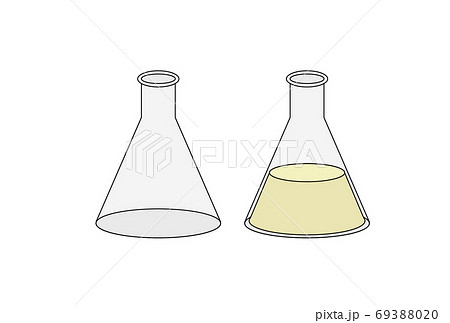 空の三角フラスコと溶液の入った三角フラスコ 線 のイラスト素材 6930