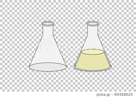空の三角フラスコと溶液の入った三角フラスコ（線） 69388020
