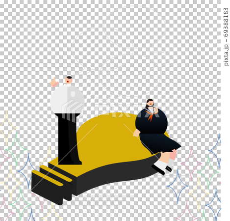 Illustration / graphic material: Junior high school student who solved the problem on the light bulb mark Illustration / graphic material: Junior high school student who solved the problem on the light bulb mark 69388183