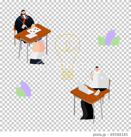 イラスト/グラフィック素材:電球マークと机に向かって勉強する中学生 69388185