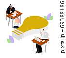 イラスト/グラフィック素材:電球マークと机に向かって勉強する中学生 69388186