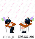 イラスト/グラフィック素材:ビックリマーク背景と勉強する高校生 69388190