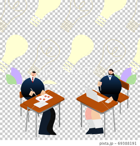 插圖/圖形材料：燈泡標記背景和高中生學習 69388191