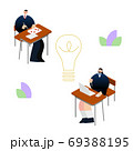 イラスト/グラフィック素材:電球マークと机に向かって勉強する高校生 69388195