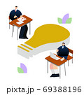 イラスト/グラフィック素材:電球マークと机に向かって勉強する高校生 69388196