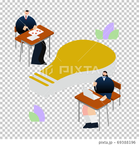 Illustration / graphic material: High school student studying at the light bulb mark and desk Illustration / graphic material: High school student studying at the light bulb mark and desk 69388196