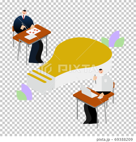 Illustration / Graphic Material: High school boy studying at the light bulb mark and desk Illustration / Graphic Material: High school boy studying at the light bulb mark and desk 69388209