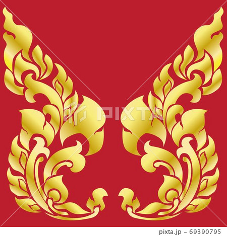 Thai elegant art Gold border frame in red background. Floral Thai art vintage illustration 69390795