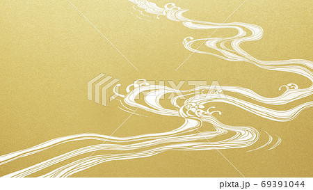 川の流れを表現した金色の和風背景 複数のバリエーションがありますのイラスト素材