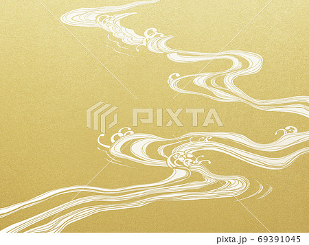 川の流れを表現した金色の和風背景 複数のバリエーションがありますのイラスト素材