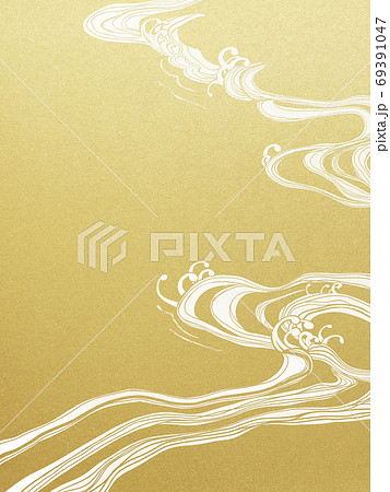 川の流れを表現した金色の和風背景 - 複数のバリエーションがあります 69391047