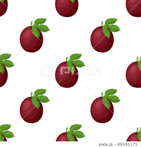 Seamless pattern with fresh bright exotic whole passion fruit on white background. Summer fruits for healthy lifestyle. Organic fruit. Cartoon style. Vector illustration for any design. 69391175