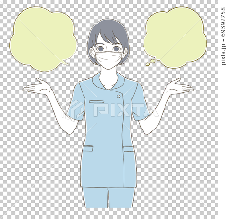 Hand-painted style illustration facial expression set of a woman wearing a uniform and wearing a mask 69392758