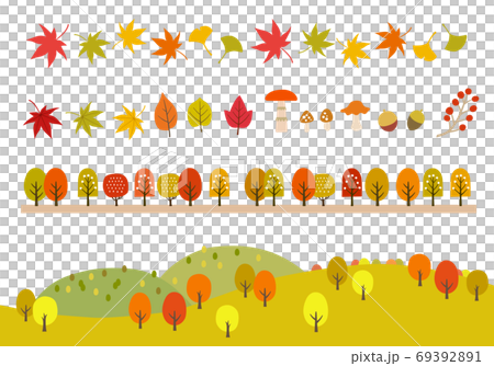 Autumn leaves icon and mountain scenery 69392891