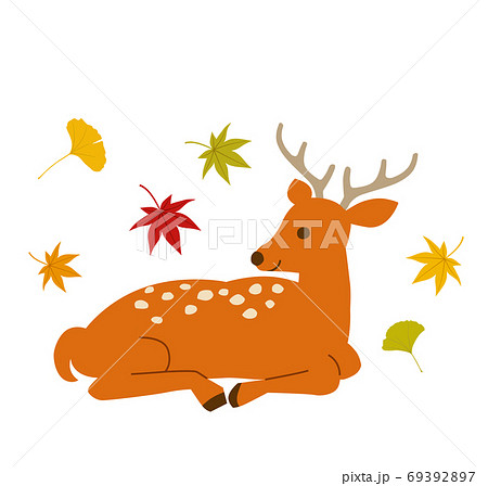 鹿と秋の紅葉 イラストセットのイラスト素材