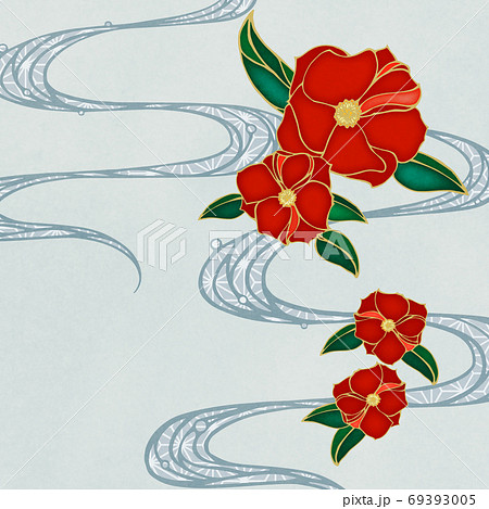 椿をモチーフした和風の背景素材のイラスト素材