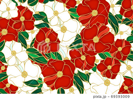 椿をモチーフした和風の背景素材のイラスト素材
