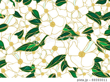 椿をモチーフした和風の背景素材のイラスト素材