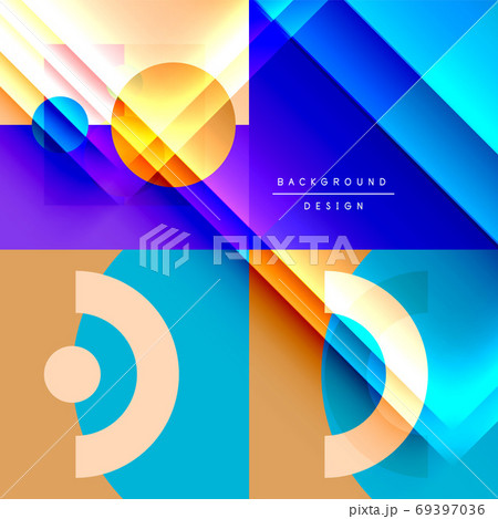 Neo memphis geometric pattern with circles, squares and lines. Pop art abstract background for covers, banners, flyers and posters and other templates Neo memphis geometric pattern with circles, squares and lines. Pop art abstract background for covers, banners, flyers and posters and other templates 69397036