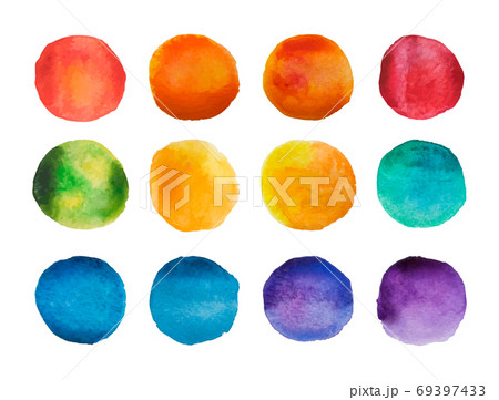 Bright watercolor circles set. Rainbow watercolour stains collection. Vector illustration 69397433