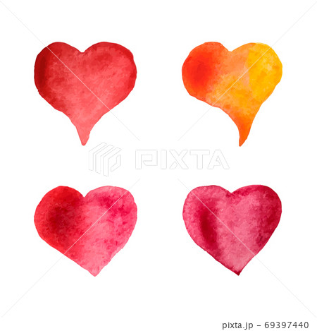 Colorful watercolor hearts set. Hand-painted hearts isolated on white background. Wedding or Valentine's day template. Vector illustration 69397440
