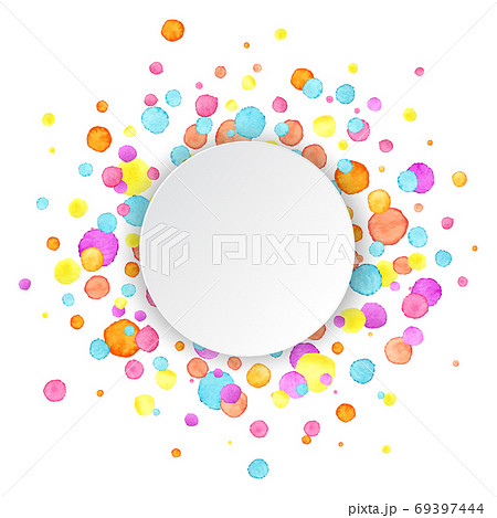 Watercolor confetti with space for your text. Colorful rainbow confetti background. Party design. Vector illustration 69397444